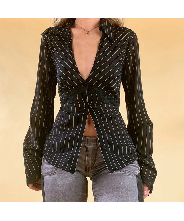 Lamuusaa Striped Shirts Flared Sleeve