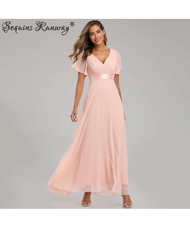 Sexy Pink Chiffon tulle Maxi Summer Dress