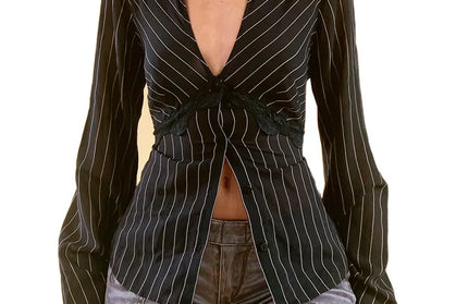 Lamuusaa Striped Shirts Flared Sleeve