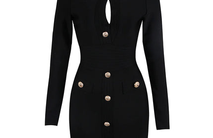 Women's Button Long Sleeve Hollow Out Bandage Dresses