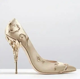 Luxury Leaves Metal Heel Pumps Women Shoes