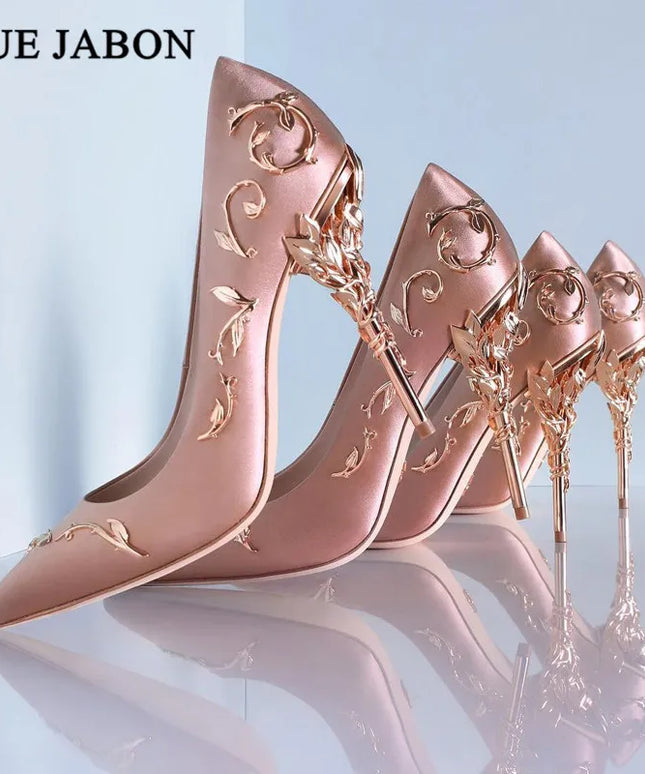 Luxury Leaves Metal Heel Pumps Women Shoes
