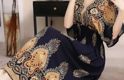 Colorful Flower V-neck Elastic Youthful Bohemian Sweet Dress