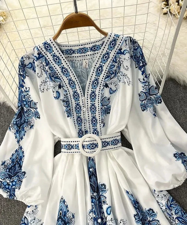 Women's Fashion Printed Lantern Sleeve