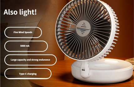 5000mAh Foldable Glow-in-the-Dark Fan Wall Mount Portable Quiet High-Speed Air Circulation Fan for Students Office Desk Fan