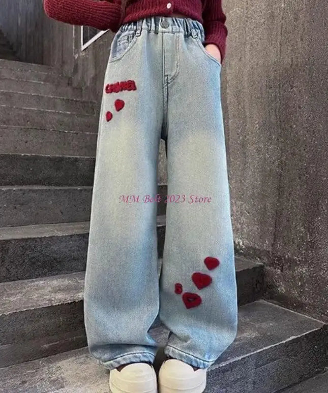 Elastic Waist Embroidery Denim