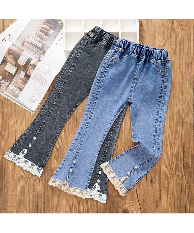 Loose Flare Pants Lace Pearl