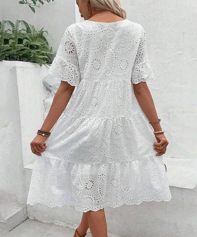 Women's Long Simple Casual Solid Hollow Out Pure Cotton dress