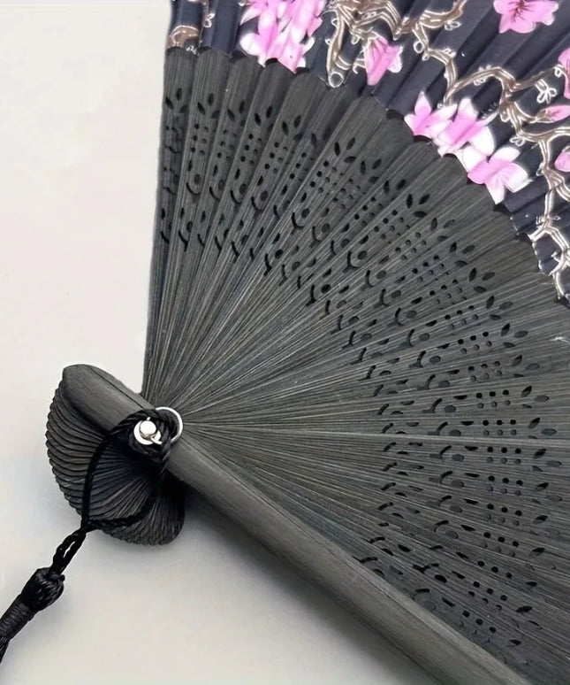 1 Vintage Floral Cherry Blossom Fan with Pink & Purple Artwork