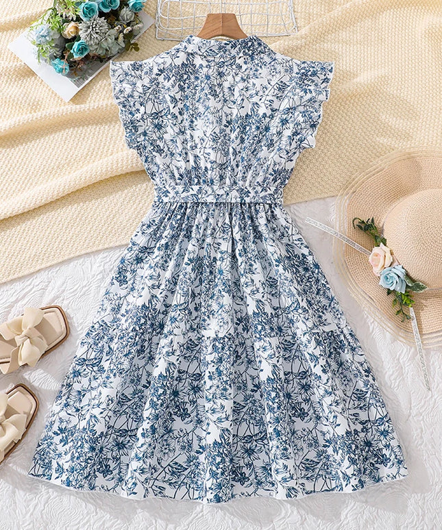 Ruffle Sleeve Belted Shirt Dress