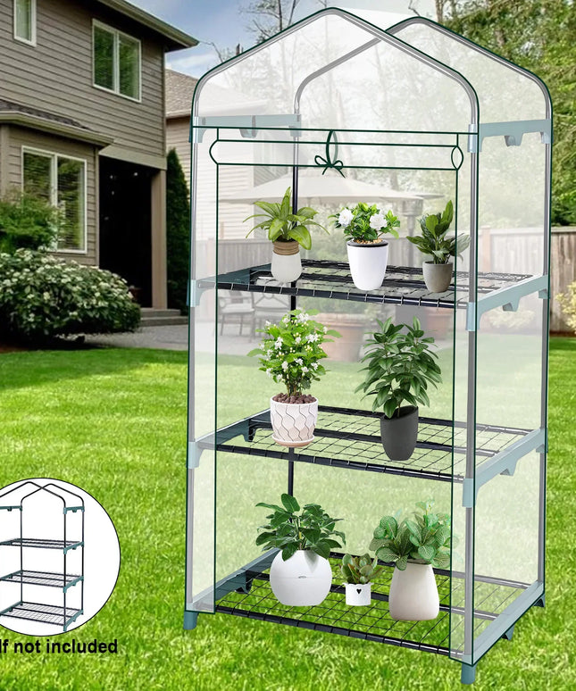 4-Tier Walk-In Greenhouse with Waterproof Cover & Ventilation