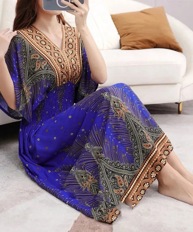 Colorful Flower V-neck Elastic Youthful Bohemian Sweet Dress