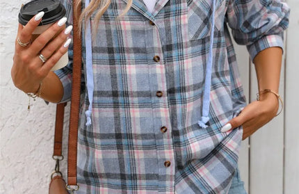 Loose Plaid Pockets Casual Shirts