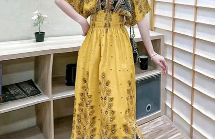 Colorful Flower V-neck Elastic Youthful Bohemian Sweet Dress