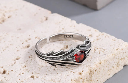 925 Sterling Silver Red Zircon Ring
