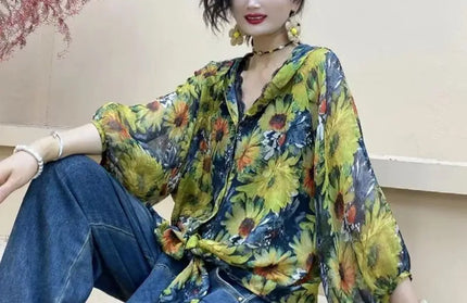 Casual Floral Printed Chiffon Shirt