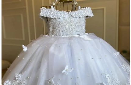 Off Shoulder Pearls Lace Butterflies