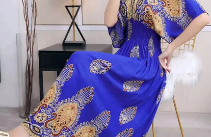 Colorful Flower V-neck Elastic Youthful Bohemian Sweet Dress