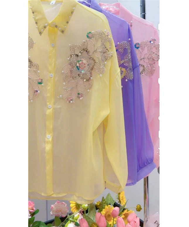 Bead Pearl Blouse Summer