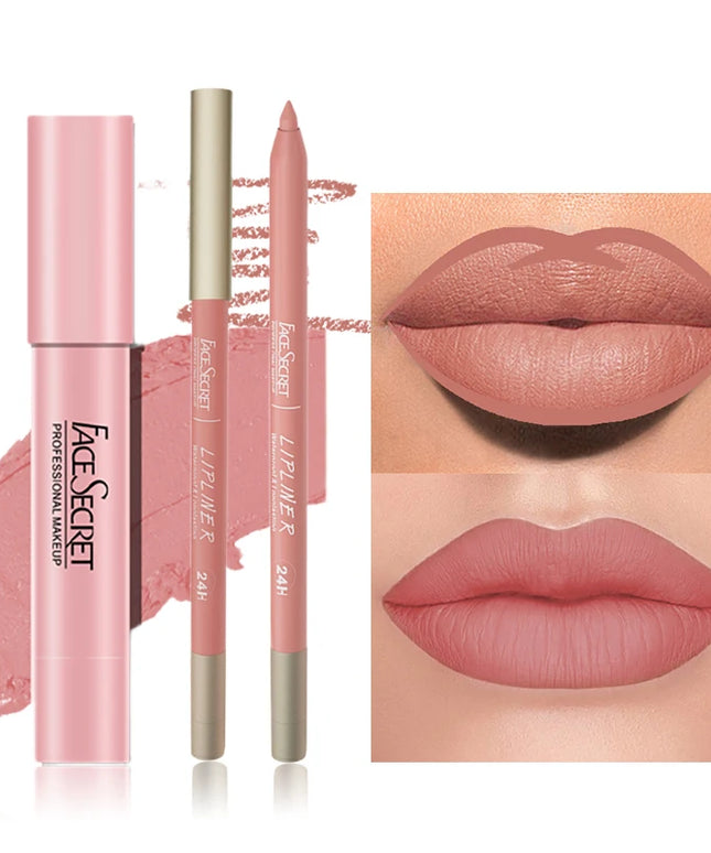 Matte Lipliner & Lipstick Set, Waterproof