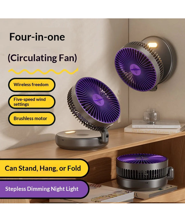 5000mAh Foldable Glow-in-the-Dark Fan Wall Mount Portable Quiet High-Speed Air Circulation Fan for Students Office Desk Fan