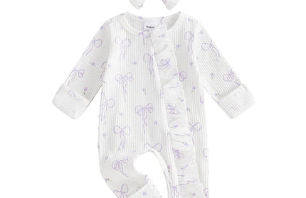 Infant Baby Girl Outfit Bow Print Long Sleeve