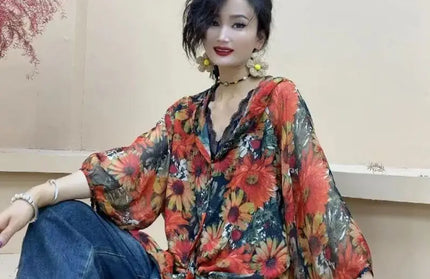 Casual Floral Printed Chiffon Shirt