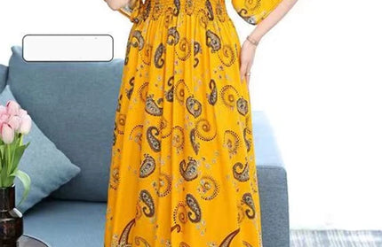 Colorful Flower V-neck Elastic Youthful Bohemian Sweet Dress