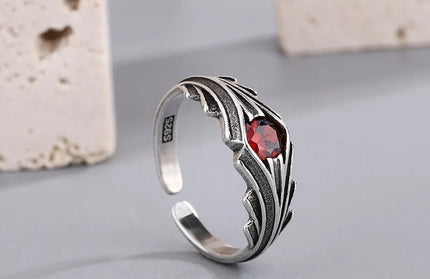 925 Sterling Silver Red Zircon Ring