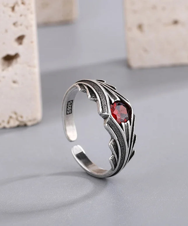 925 Sterling Silver Red Zircon Ring
