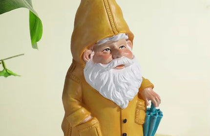 Yellow Gnome with Umbrella, Outdoor Landscape Decoration