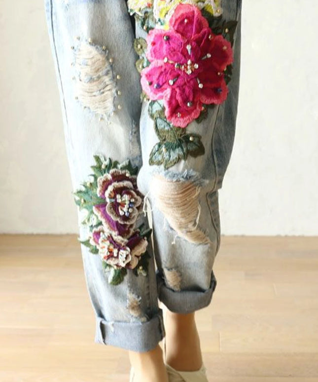 Floral Embroidery Denim