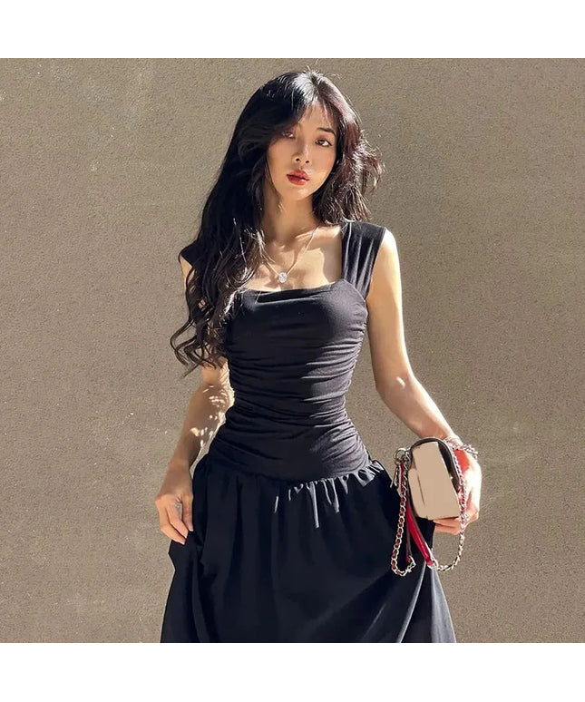 Black Wide Strap Maxi Dress for Women
