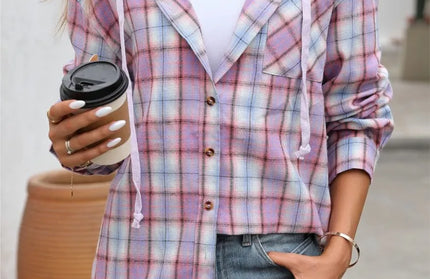 Loose Plaid Pockets Casual Shirts