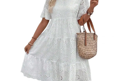 Women's Long Simple Casual Solid Hollow Out Pure Cotton dress