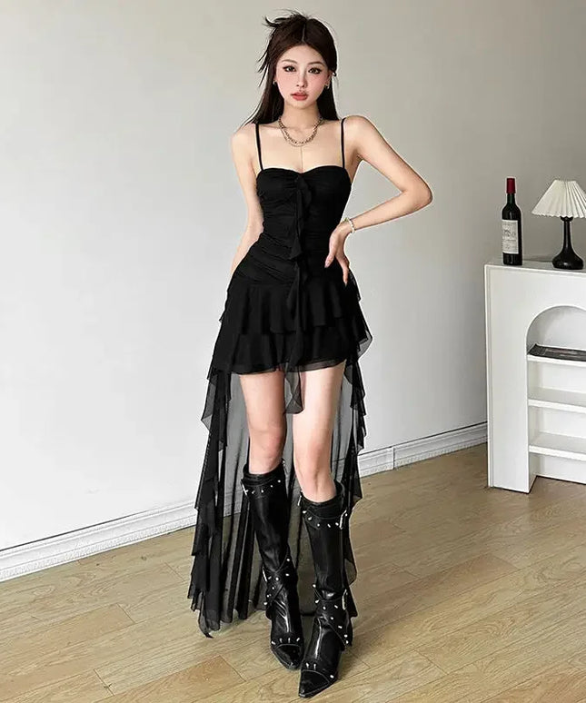 Sexy Ruffle Mesh Dresses Women Sleeveless