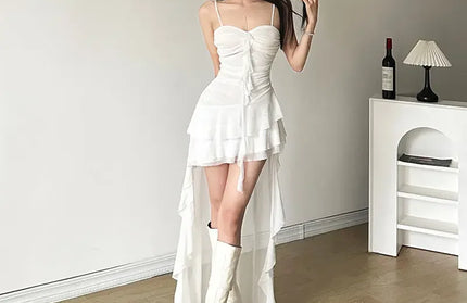 Sexy Ruffle Mesh Dresses Women Sleeveless