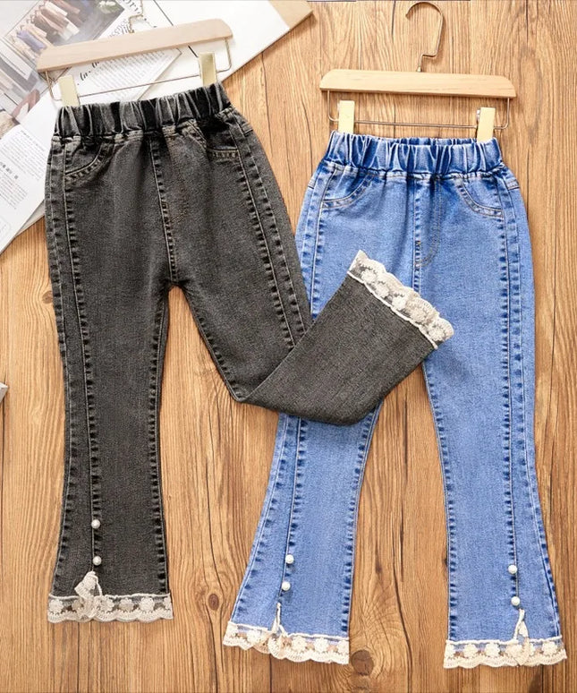 Loose Flare Pants Lace Pearl
