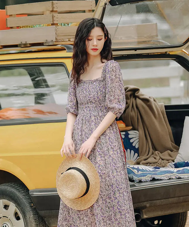 Floral Woman Dress Open Back Backless