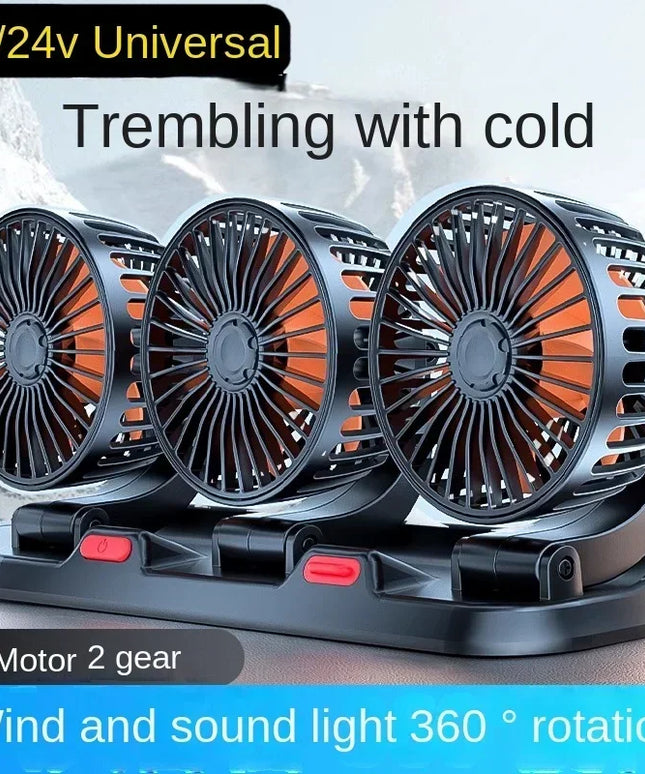 Car Fan 360° Adjustable 3 Head Air Fan Automotive Electric Fan USB/12V/24V Fan 2 Speeds Car Silent Fan For Home Desk Office&Car