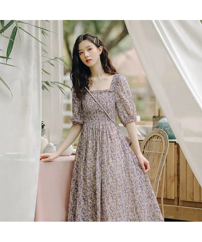 Floral Woman Dress Open Back Backless