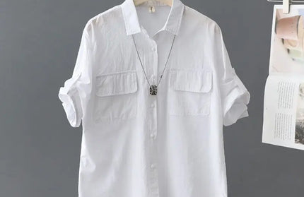 Turn-down Neck Pink Solid Short Sleeved