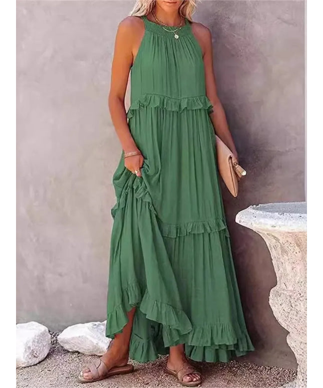 Women Summer Vacation Style Halter Neck Long Dresses Women