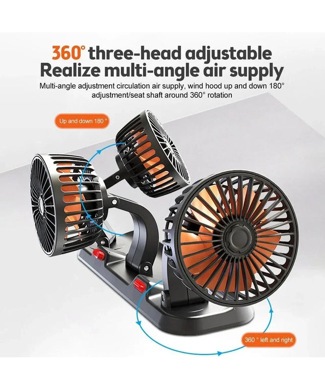 Car Fan 360° Adjustable 3 Head Air Fan Automotive Electric Fan USB/12V/24V Fan 2 Speeds Car Silent Fan For Home Desk Office&Car