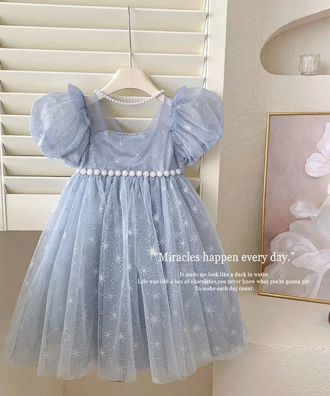 Ethereal Puff-Sleeve Tulle Princess Dress