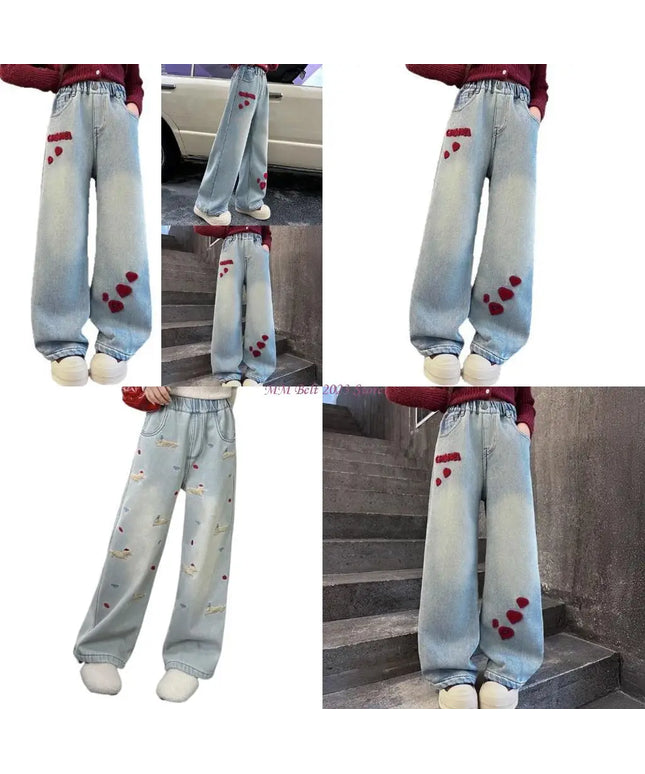 Elastic Waist Embroidery Denim