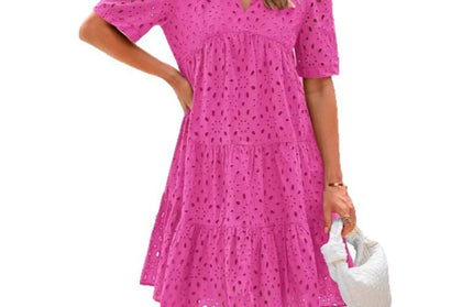 Women's Long Simple Casual Solid Hollow Out Pure Cotton dress