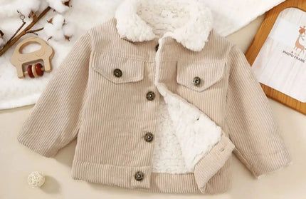 Beige/ Button-Front Coat with Plush Collar