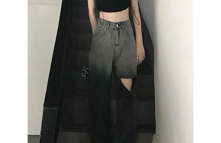 Ripped High Waist Straight Jean