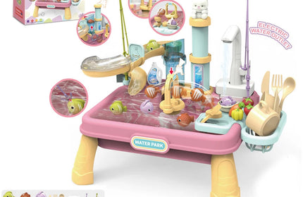 : water, food and fruit washing simulation bowl, automatic kitchen, magnetic fishing, educational toys